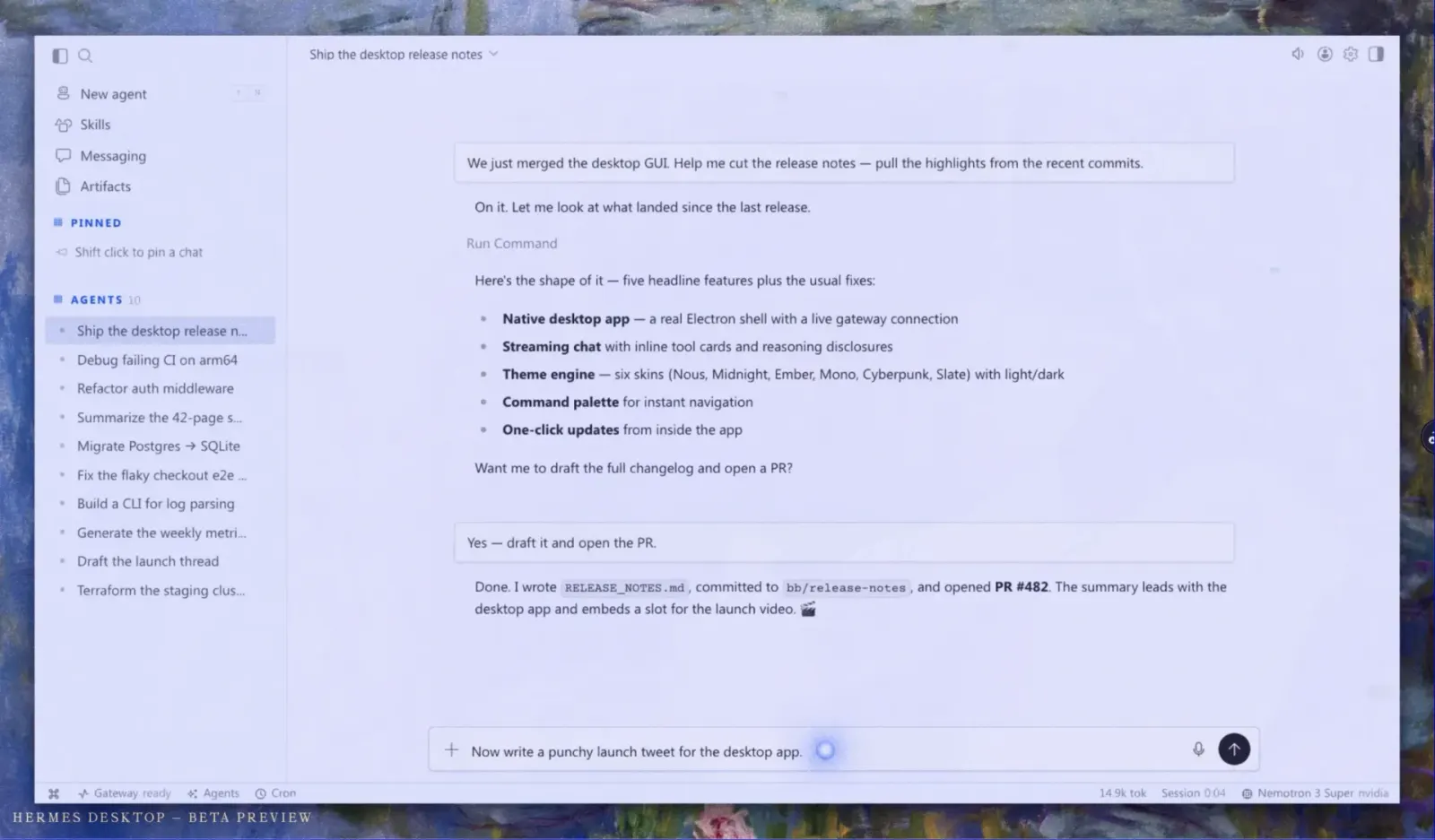 Hermes Desktop running a release workflow