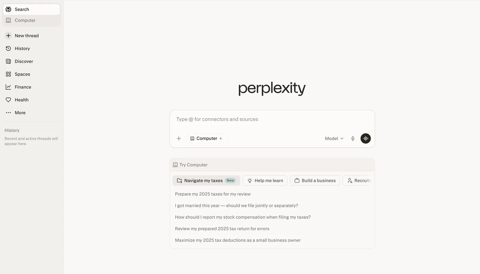 Perplexity Computer interface