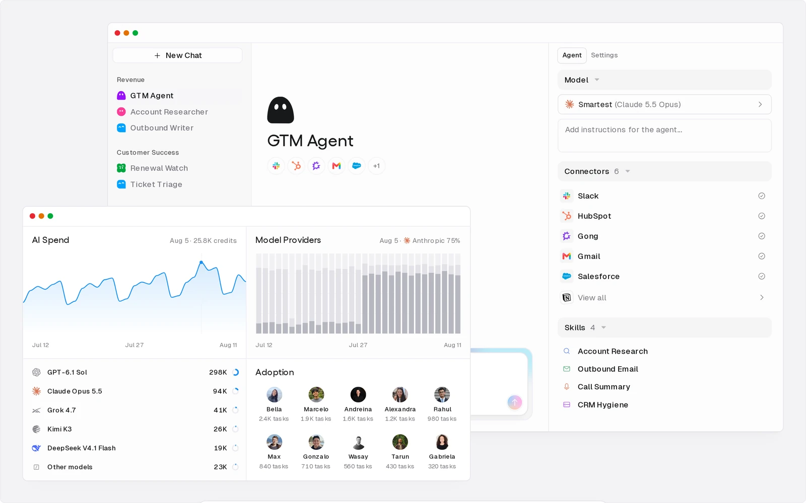 Gumloop visual AI workflow builder canvas showing web scraping and LLM enrichment nodes