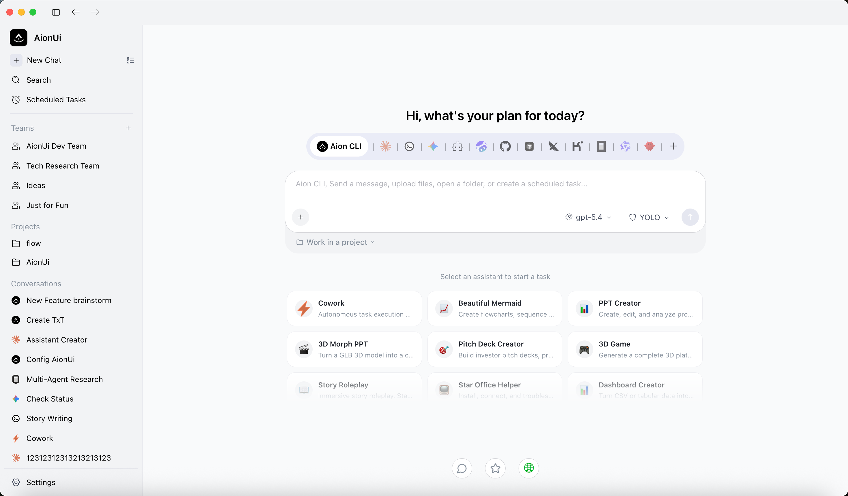 AionUi desktop interface with multiple agent sessions