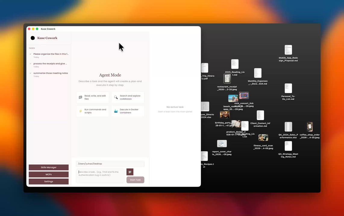 Kuse Cowork desktop interface